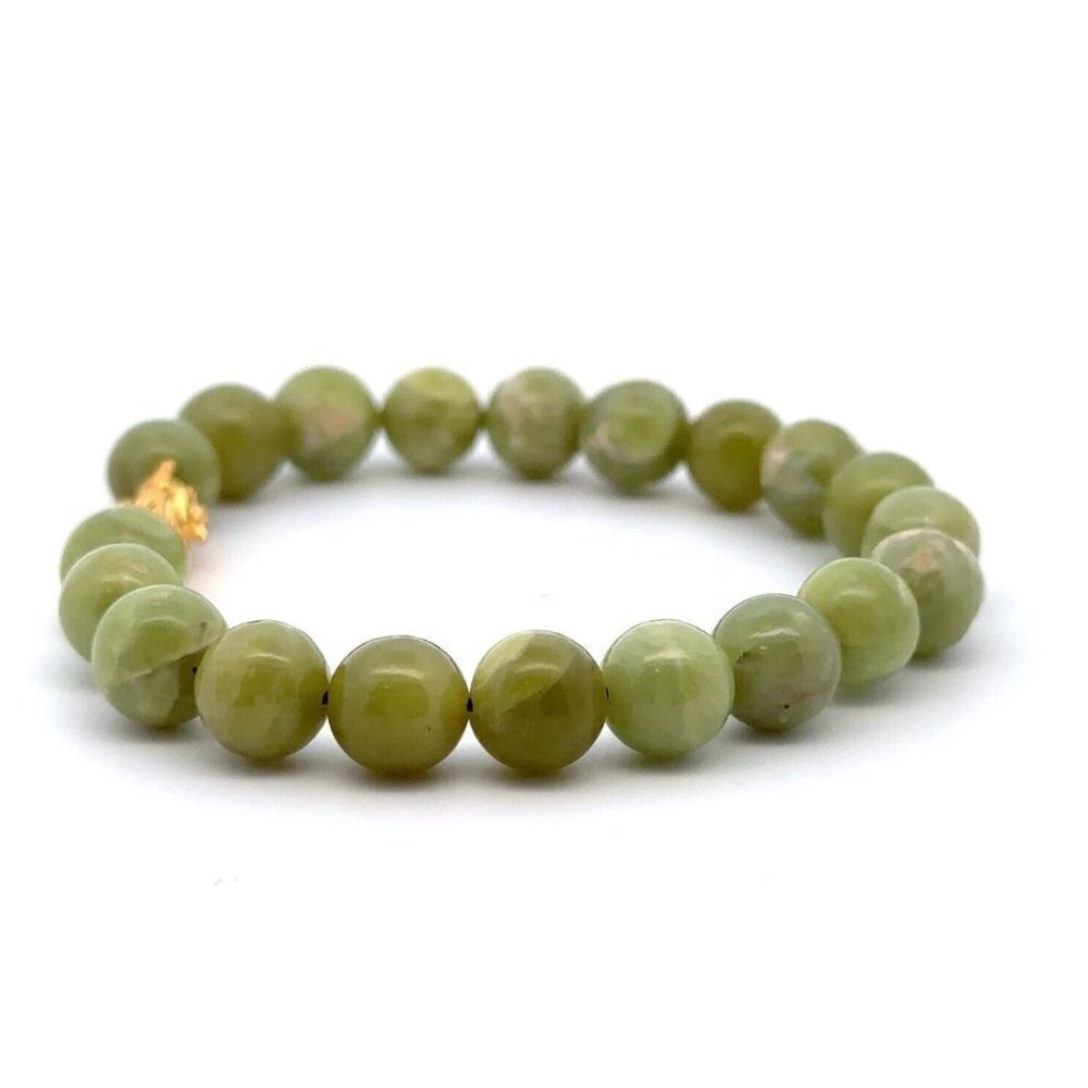 Natural Peridot Stretchable Bracelet Size 7 with 24K Gold Dragon Pixiu - Picture 2 of 7
